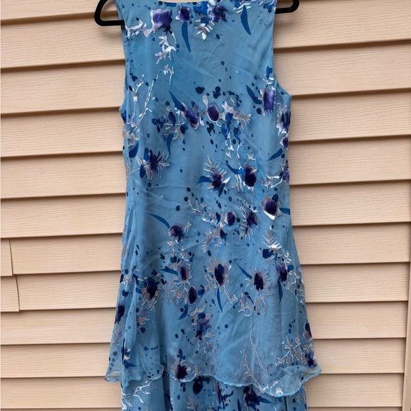 Floral Blue Sleeveless Tank Style Dress Asymmetrical Tiered Hem Size XL - Picture 11 of 15